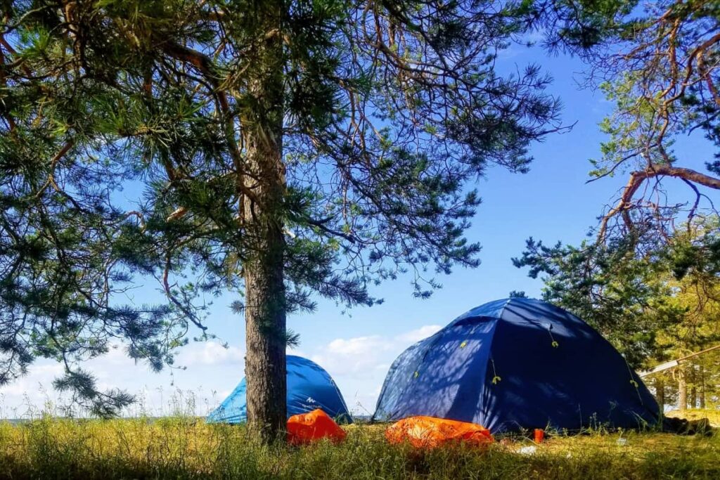 A photo of two tents during a spring camping trip